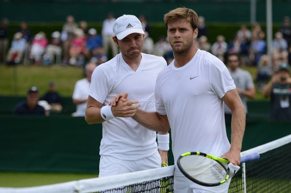 Fratangelo and Harrison at the net. Photo: Christopher Levy
